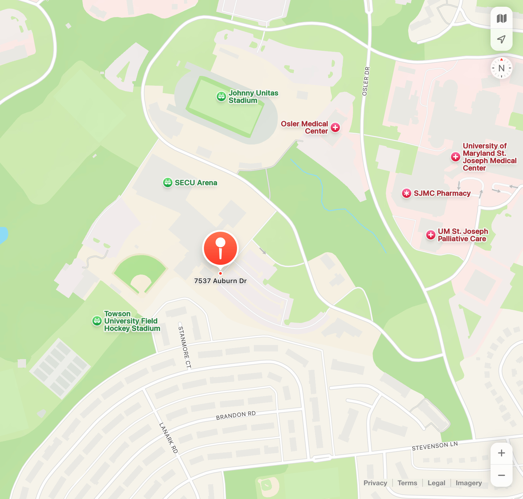 A map of camp parking on the Towson University campus.